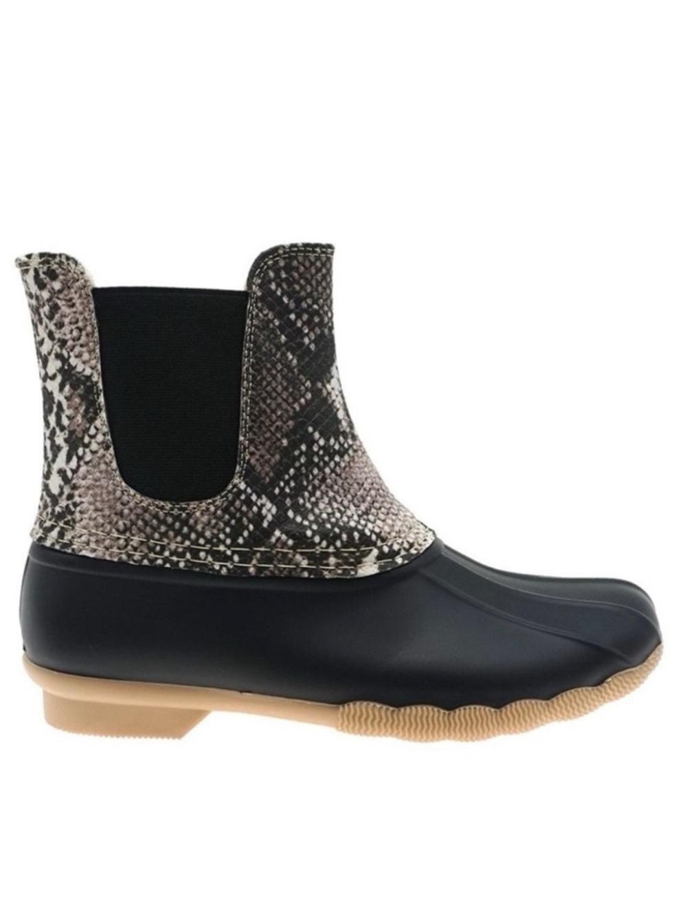 Outwoods Taupe And Black Snake Print Fleece Lined Duck Boots Rain Snow Boots